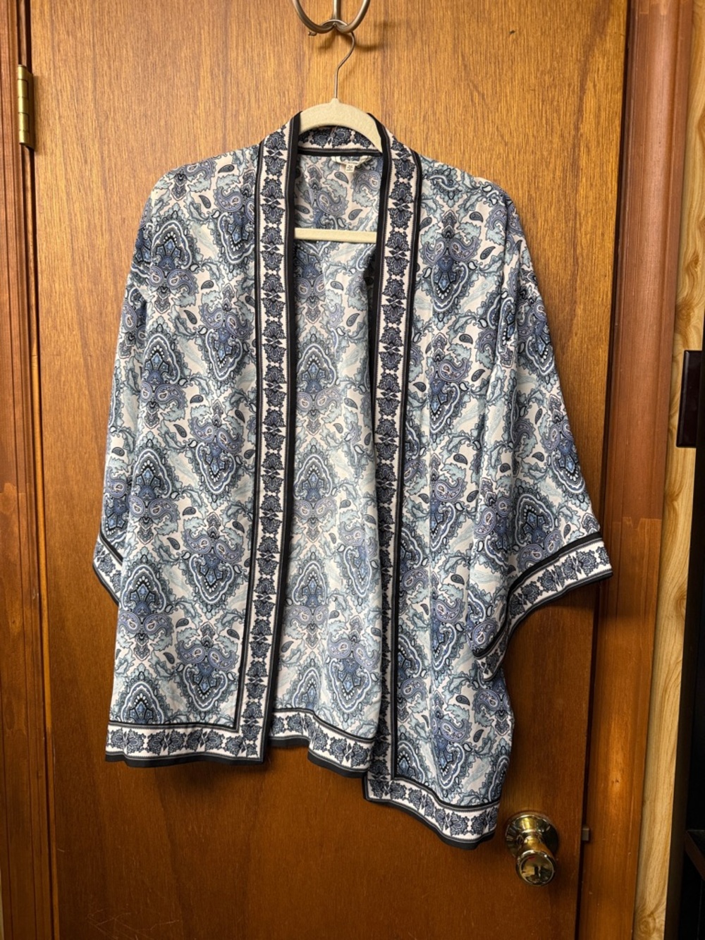 Max Studio Light Blue Paisley Open-Front Kimono